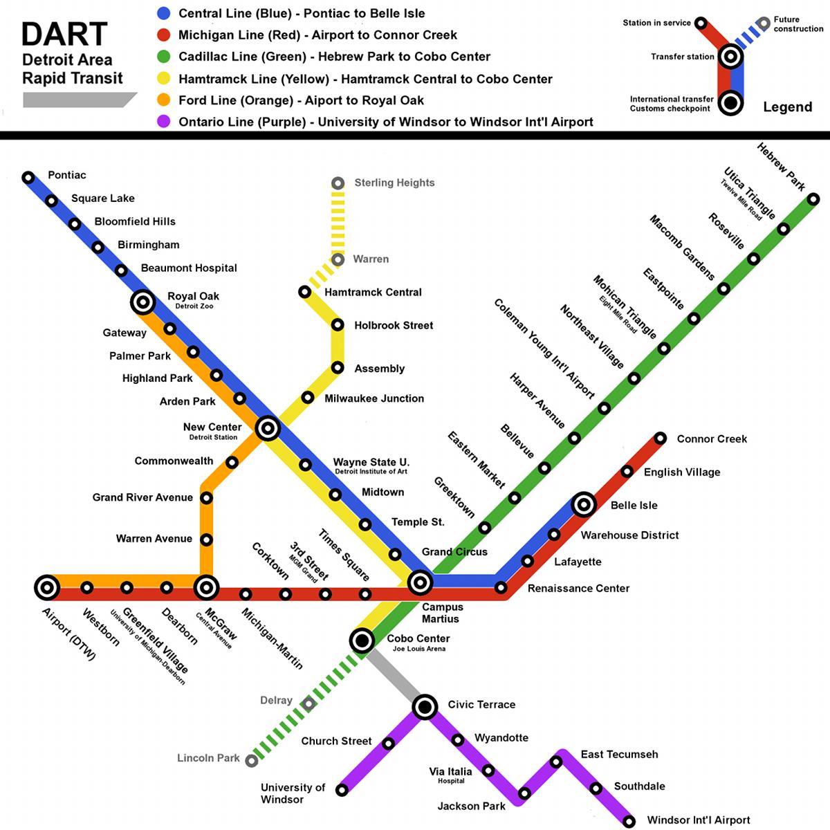 مترو دیترویت نقشه