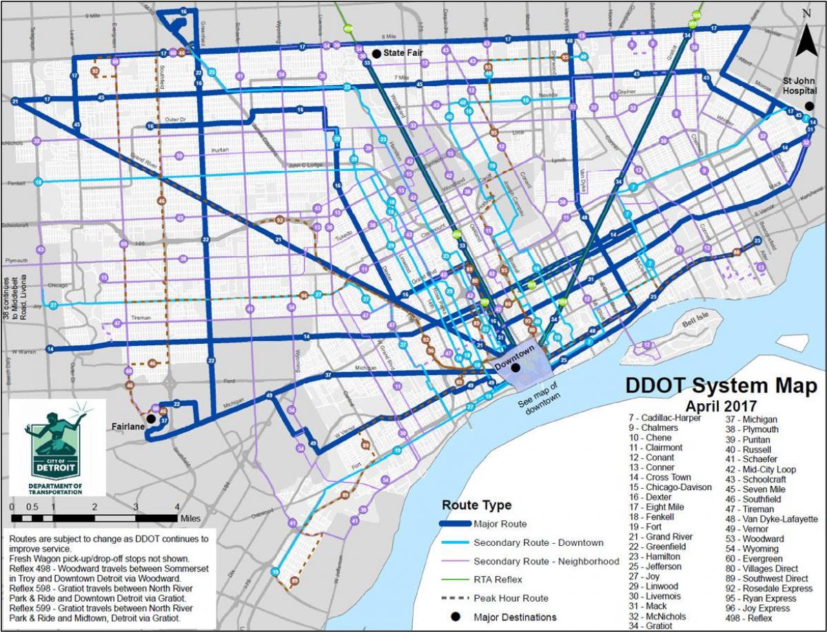 نقشه از دیترویت اتوبوس